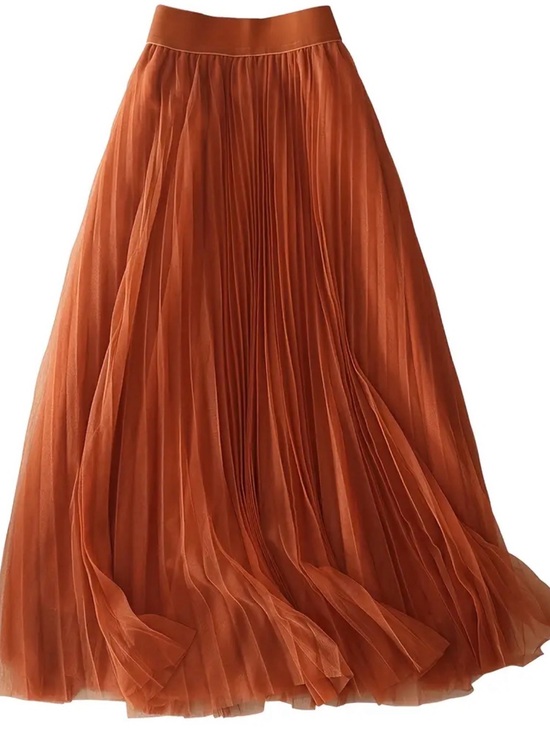 Dresses & Skirts - Rust Orange Pleated Maxi Skirt with Elastic Waist